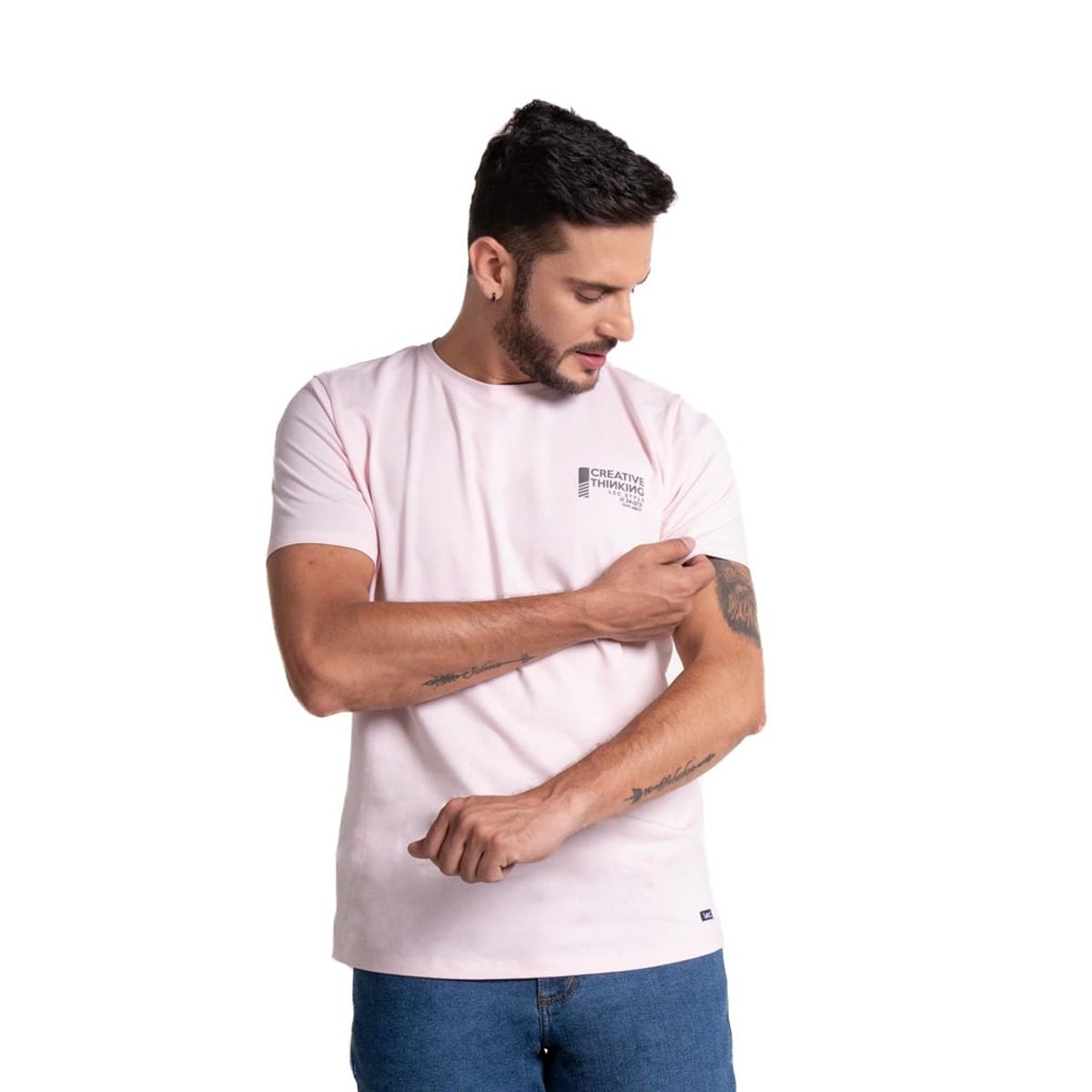LEC LEE - Camiseta para hombre con estampado color rosado claro