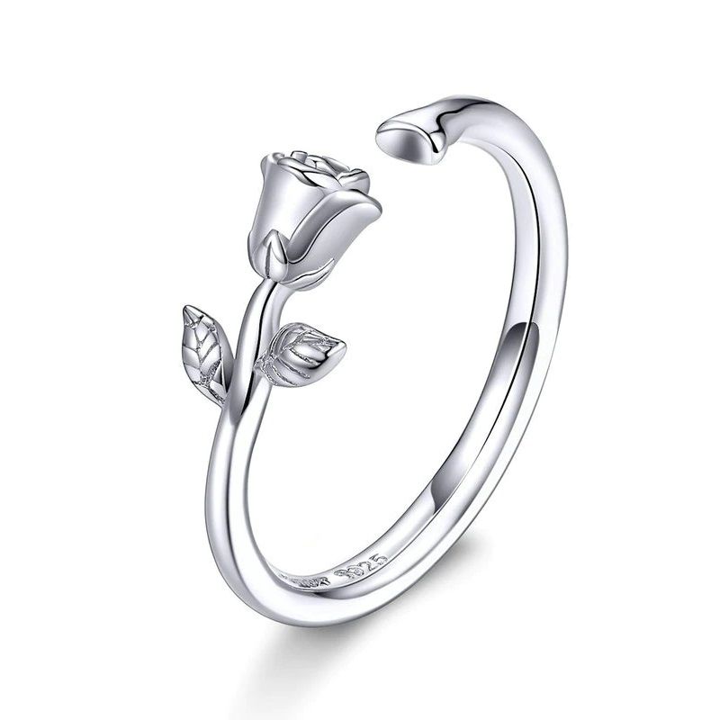 GENERICO - Anillo Ajustable Para Mujer Flor Rosa Amor En Plata 925