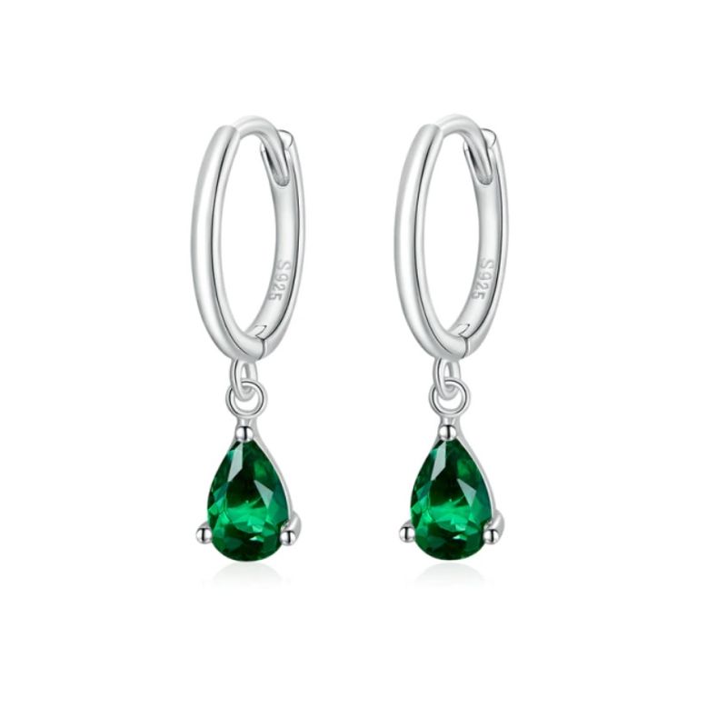 ALHAJAS - Aretes Aros Alhajas Para Mujer Cristal Verde Fabricados En Plata 925