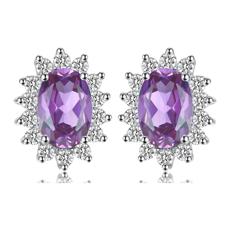 ALHAJAS - Aretes Topos Para Mujer Con Amatista Natural Circones En Plata 925