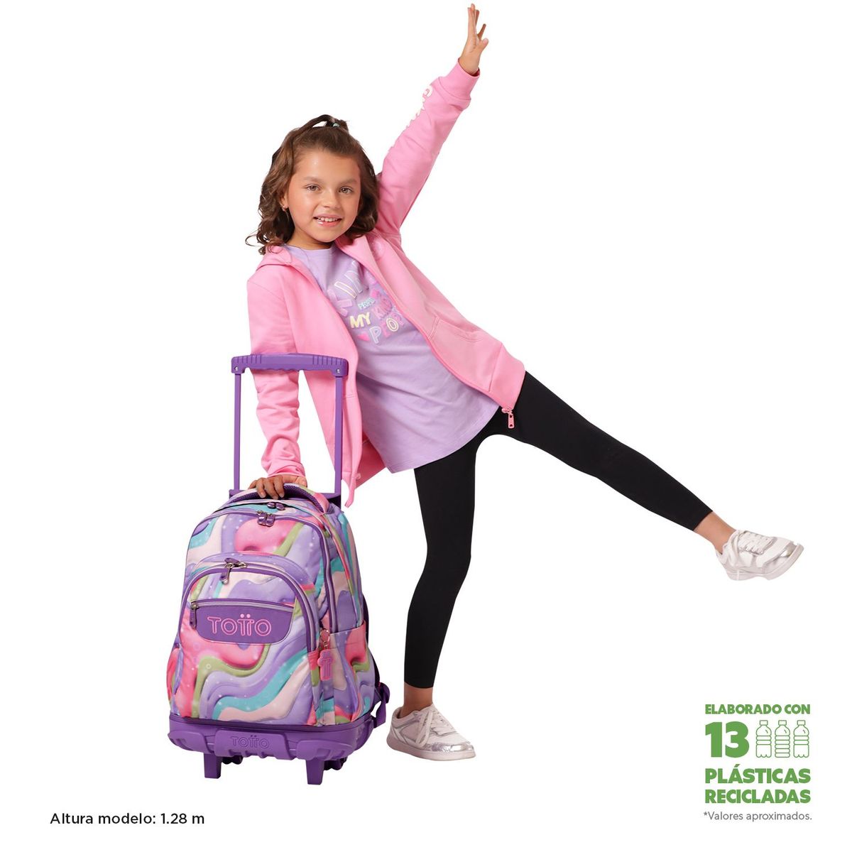 TOTTO - Morral Ruedas Niña Porta PC 15.4" Bomper Renglon Morado