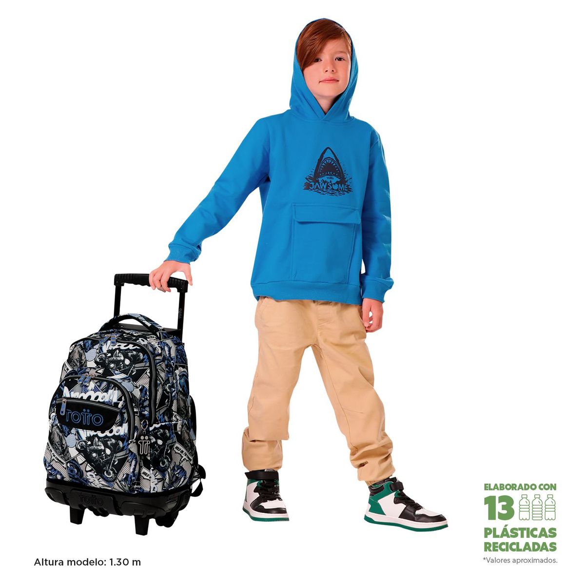 TOTTO - Morral Ruedas Niño Porta PC 15.4" Bomper Renglon Gris