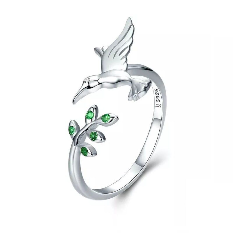 ALHAJAS - Anillo  Ajustable Para Mujer Pájaro Colibrí Cristal En Plata 925