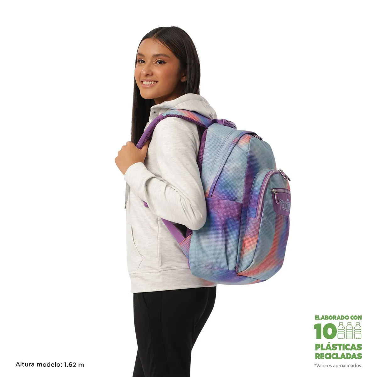 TOTTO - Morral Juvenil Porta PC 14" Acuarela Glitter Verde