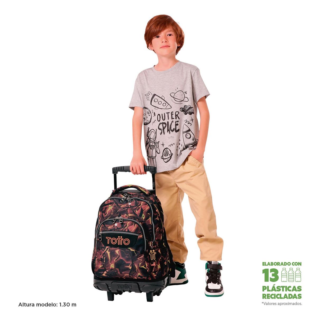 TOTTO - Morral Ruedas Niño Porta PC 15.4" Bomper Negro/Naranja