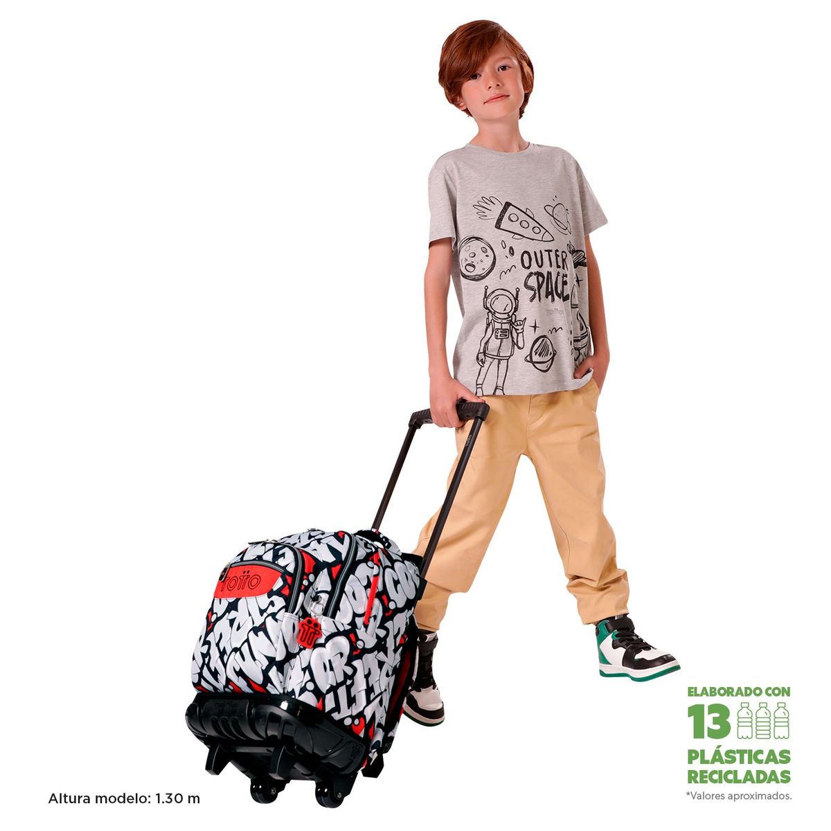 TOTTO - Morral Ruedas Niño Porta PC 15.4" Bomper Renglon Rojo