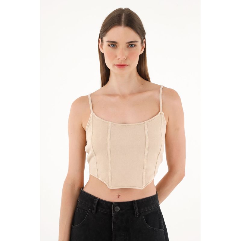 TENNIS - Camiseta crudo en rib tipo crop para mujer