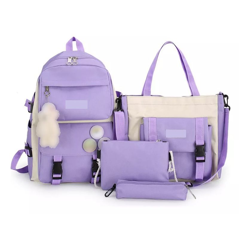 GENERICO - Maleta mochila morral bolso estuche escolar viajero 5 piezas lila