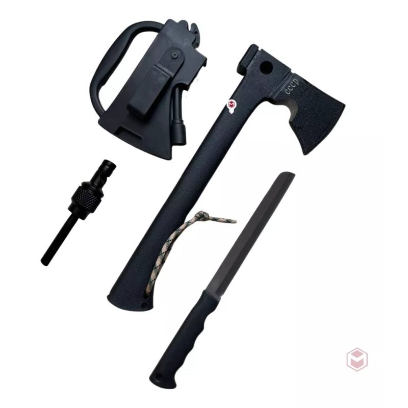 GENERICO - Hacha Tactica Acero Camping Caza + Cuchillo Silbato