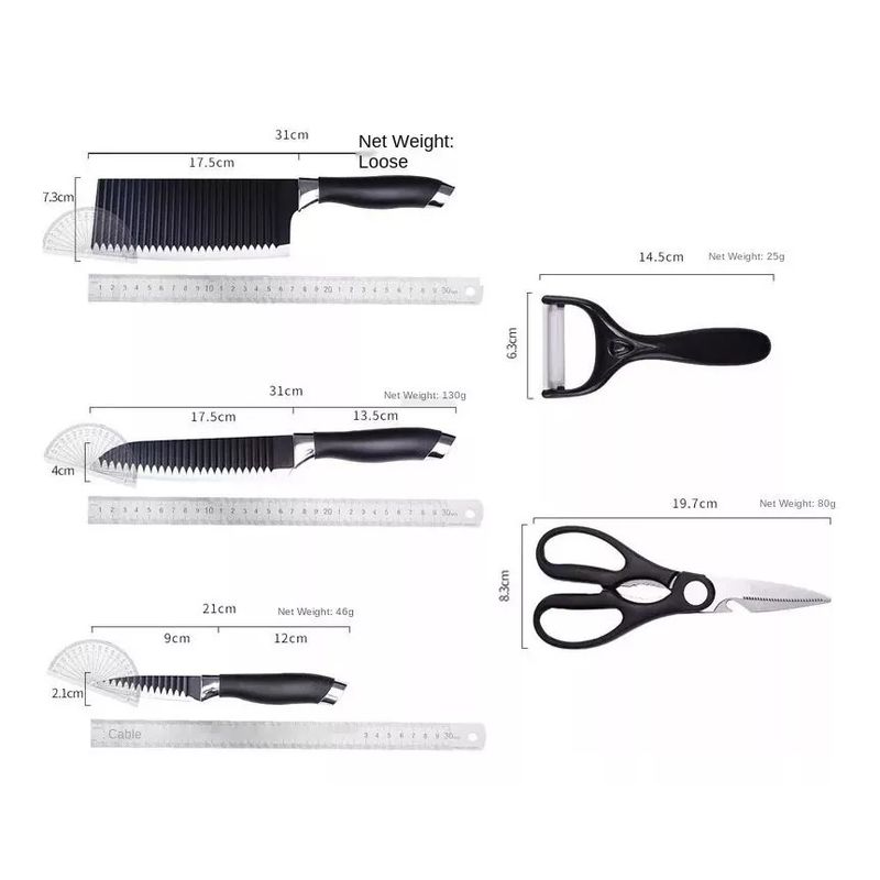 GENERICO - Juego Kit Set Cuchillos Todo En Uno 6 Piezas Profesionales Color Negro