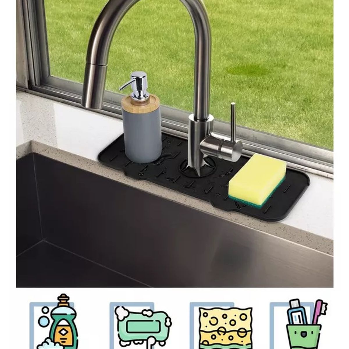 GENERICO - Tapete De Silicona Escurridor Grifo Cocina Fregadero Color Negro