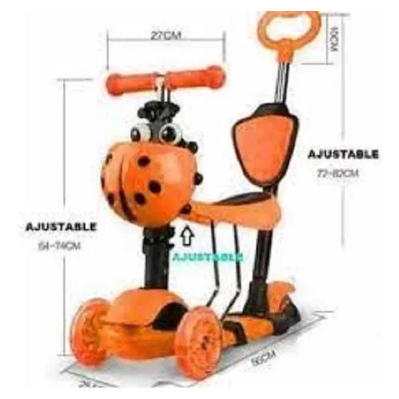 GENERICO - Scooter Mariquita 5 en 1 patineta luz led musical naranja