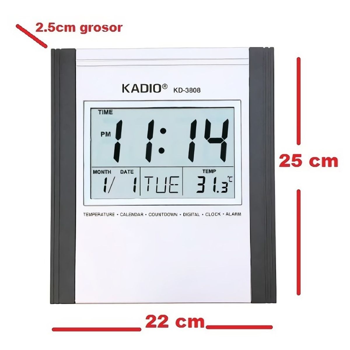 KADIO - Reloj Digital Temperatura Pared Cuadrado Kadio Kd-3808 Gris