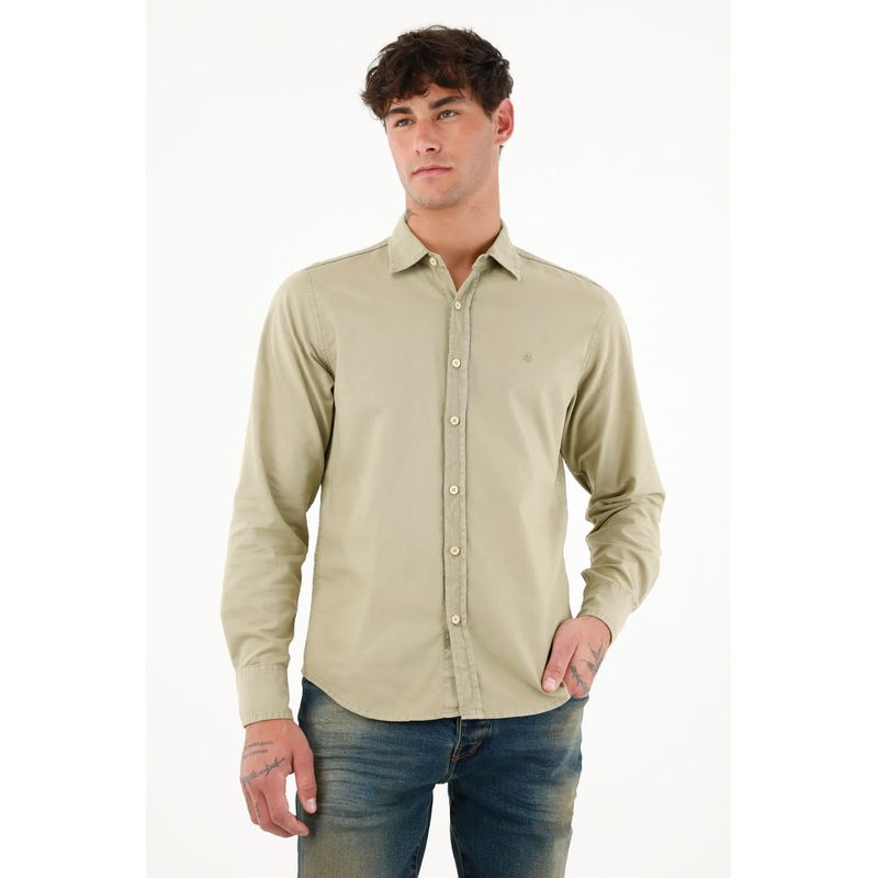 TENNIS - Camisa de tela oxford manga larga verde para hombre