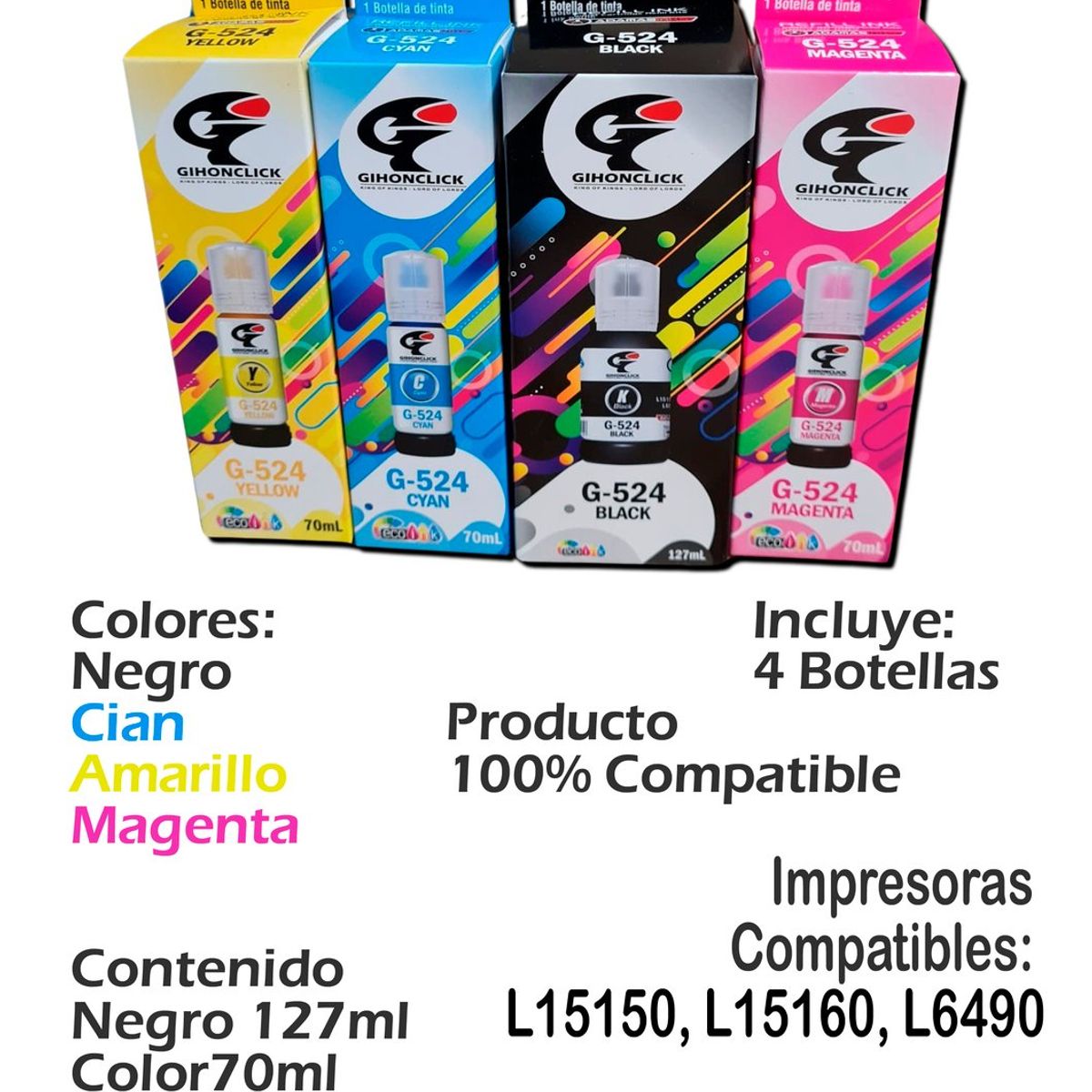 GENERICO - Tinta Negra 524 Para Impr Epson L6490 L15150 L15160 Generica