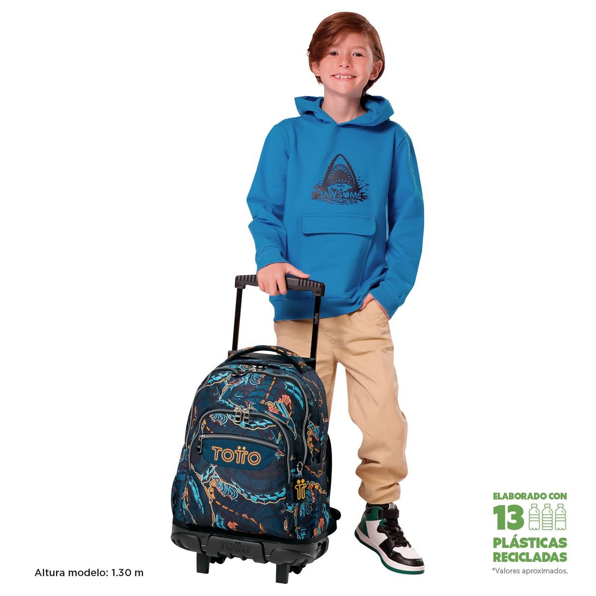 TOTTO - Morral Ruedas Niño Porta PC 15.4" Bomper Renglon Azul