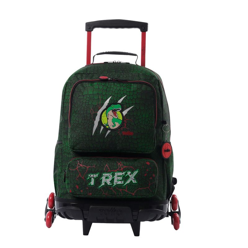 TOTTO - Morral con 3 ruedas Niño Rex Dino Grande Verde