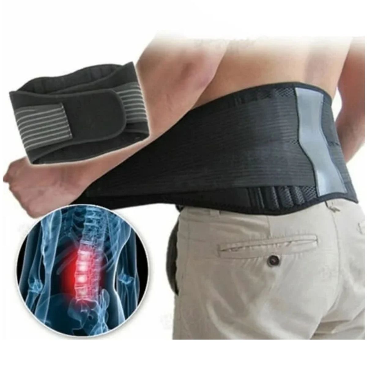 GENERICO - Faja Lumbar Soporte Cinturón De Terapia Magnética Gris Talla S-M