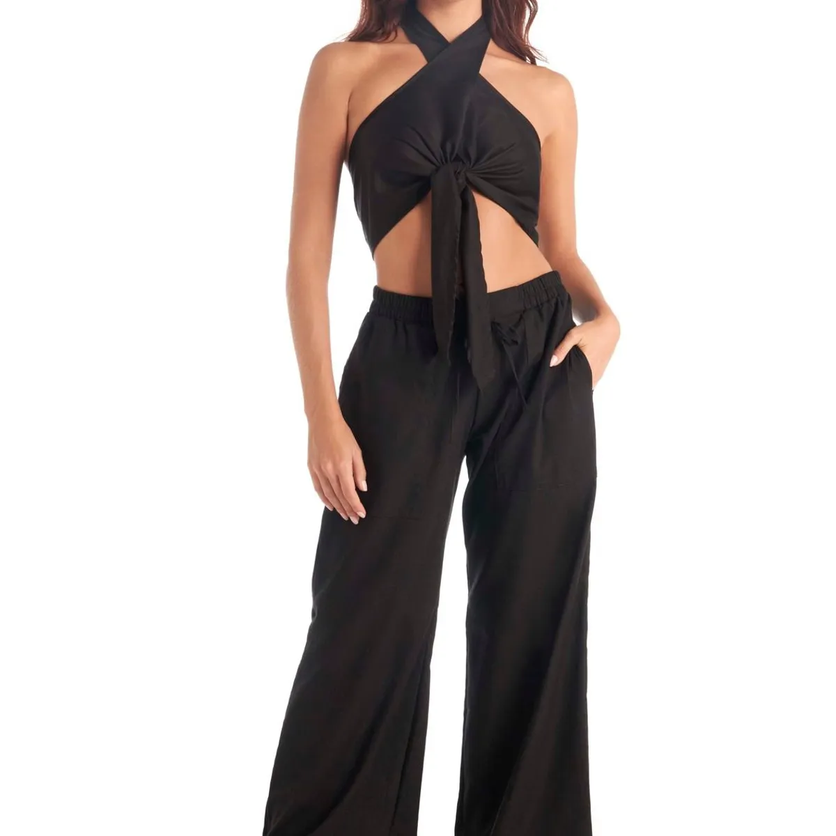 CHAMELA - Top Anudado   De Baño Negro Chamela 43995