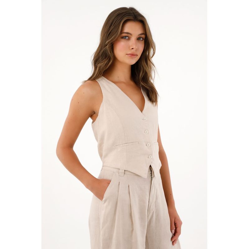 TENNIS - Chaleco en 100% lino crudo para mujer
