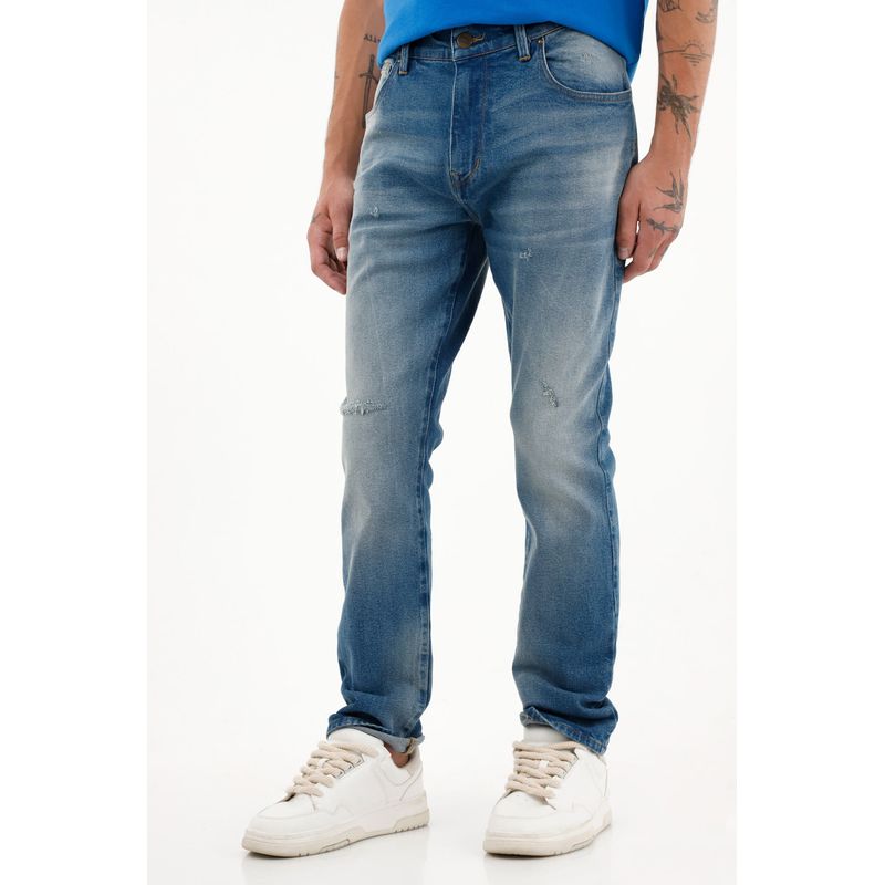 TENNIS - Jean Nudy azul tiro medio con destroyed para hombre