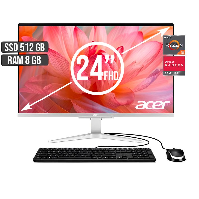 ACER - TODO EN UNO ACER AMD RYZEN 5-5500U SSD 512GB RAM 8GB LED 24 FHD