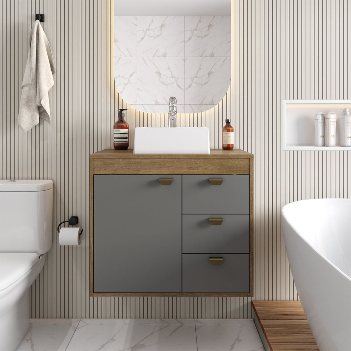 BERTOLINI - Mueble de baño Moderno de 70 cm en MDP Sin Lavamanos