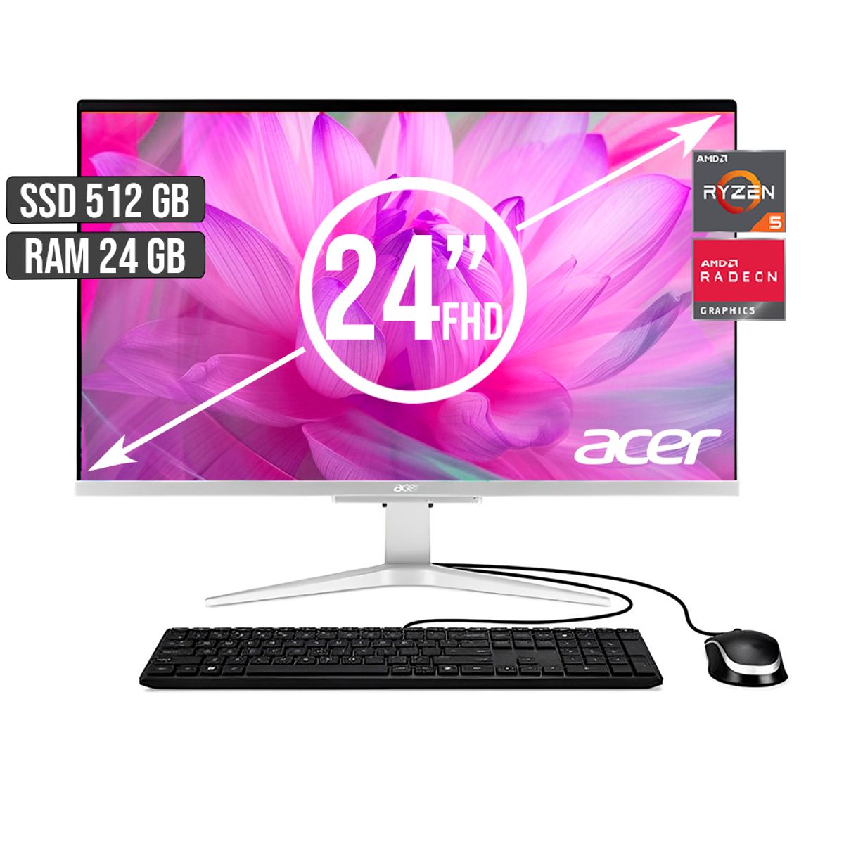 ACER - TODO EN UNO ACER AMD RYZEN 5-5500U SSD 512GB RAM 24GB LED 24 FHD