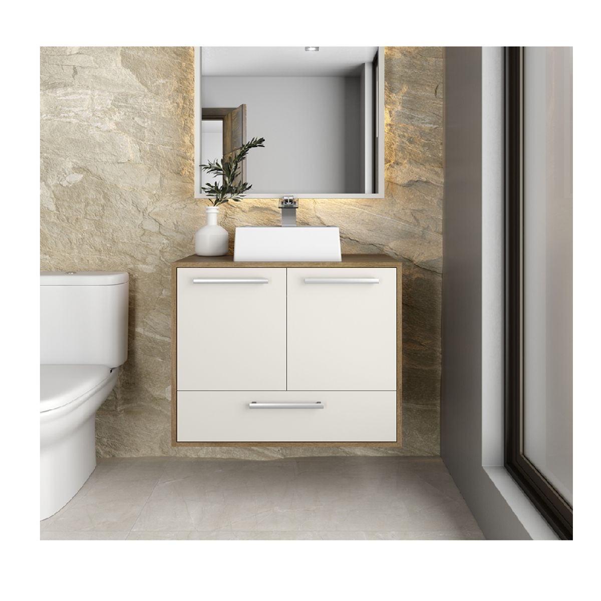 BERTOLINI - Mueble de baño amplio de 70 cm en MDP Sin Lavamanos 2 Puertas 1 Cajón-