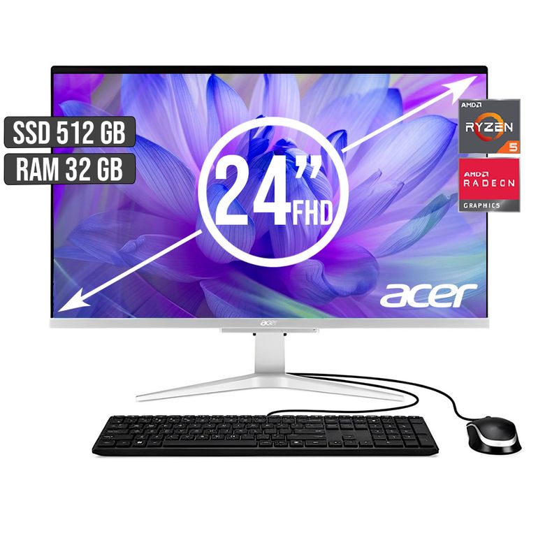 ACER - TODO EN UNO ACER AMD RYZEN 5-5500U SSD 512GB RAM 32GB LED 24 FHD