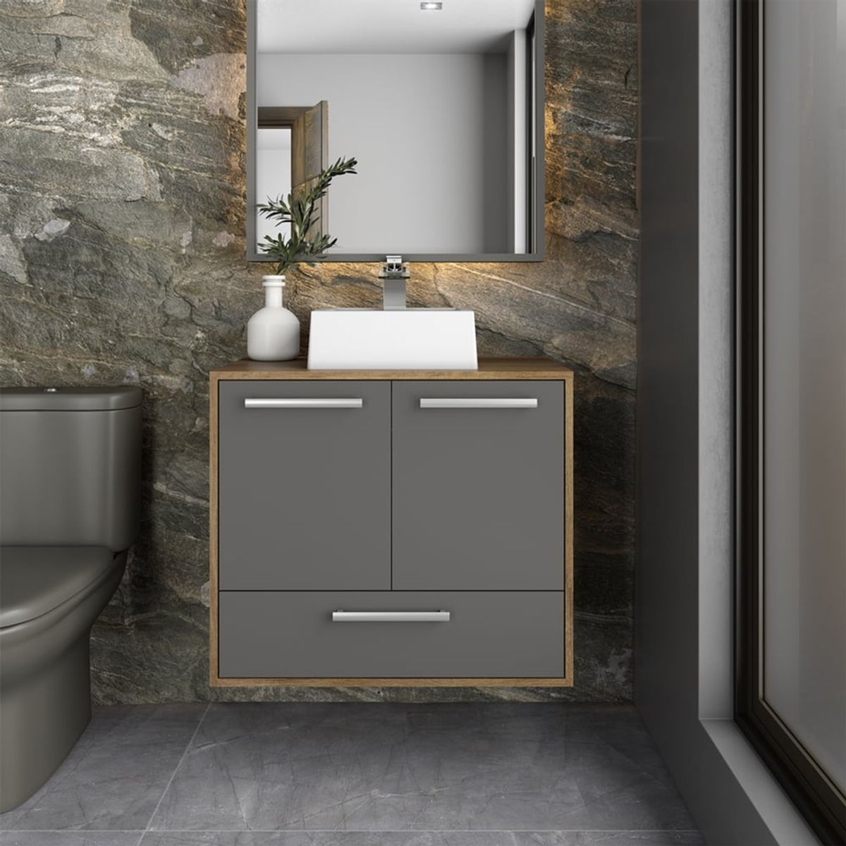 BERTOLINI - Mueble de baño funcional 70 cm en MDP Sin Lavamanos 2 Puertas 1 Cajón