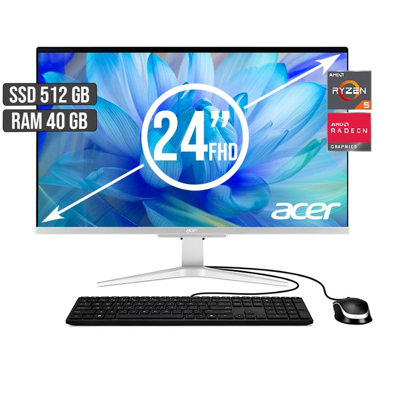 ACER - TODO EN UNO ACER AMD RYZEN 5-5500U SSD 512GB RAM 40GB LED 24 FHD