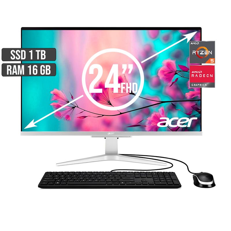 ACER - TODO EN UNO ACER AMD RYZEN 5-5500U SSD 1TB RAM 16GB LED 24 FHD