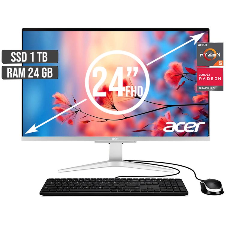 ACER - TODO EN UNO ACER AMD RYZEN 5-5500U SSD 1TB RAM 24GB LED 24 FHD