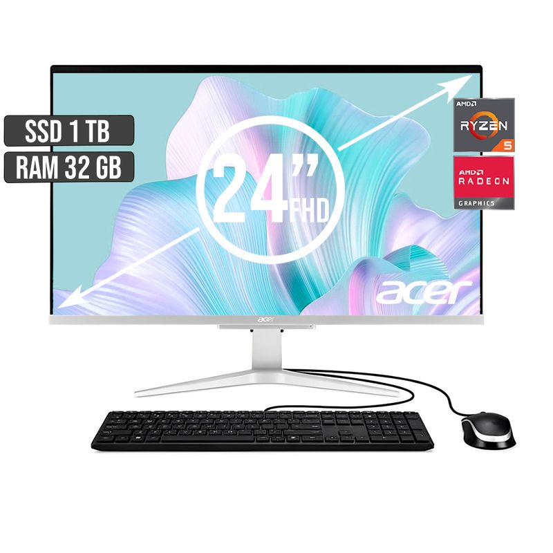 ACER - TODO EN UNO ACER AMD RYZEN 5-5500U SSD 1TB RAM 32GB LED 24 FHD