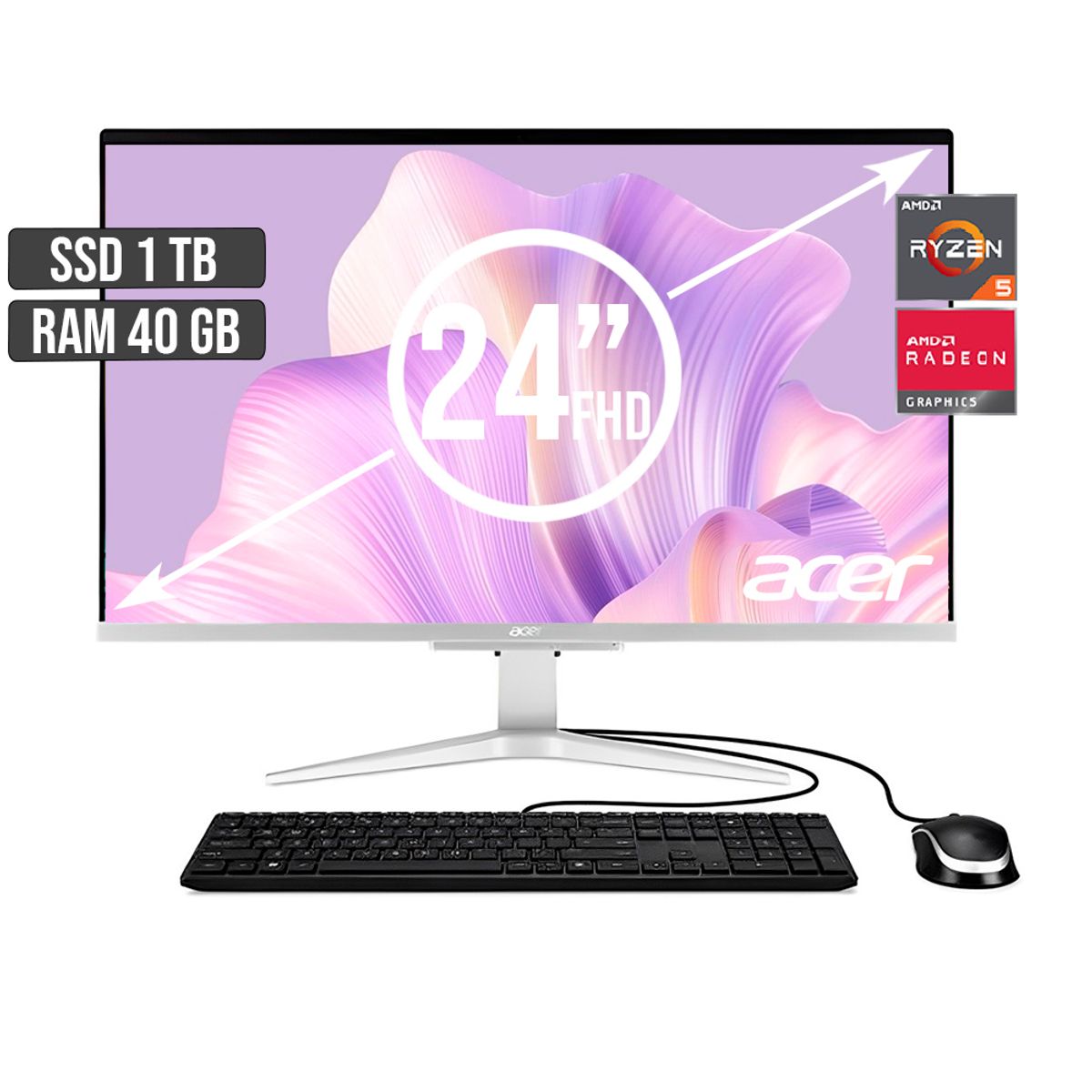 ACER - TODO EN UNO ACER AMD RYZEN 5-5500U SSD 1TB RAM 40GB LED 24 FHD