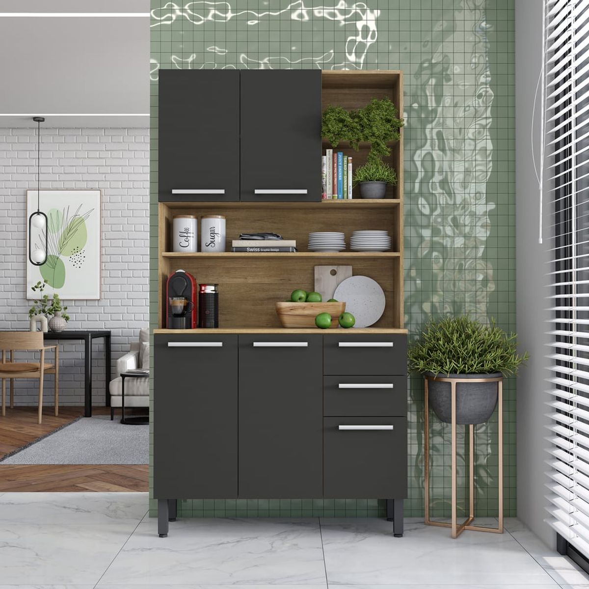 BERTOLINI - Alacena Despensa Multiuso De 105 cm Con Mesón En MDP