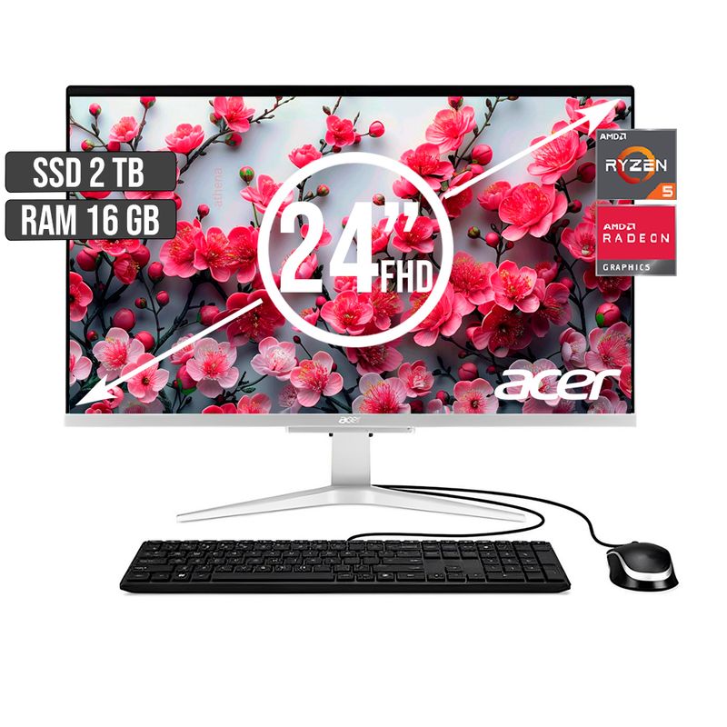 ACER - TODO EN UNO ACER AMD RYZEN 5-5500U SSD 2TB RAM 16GB LED 24 FHD