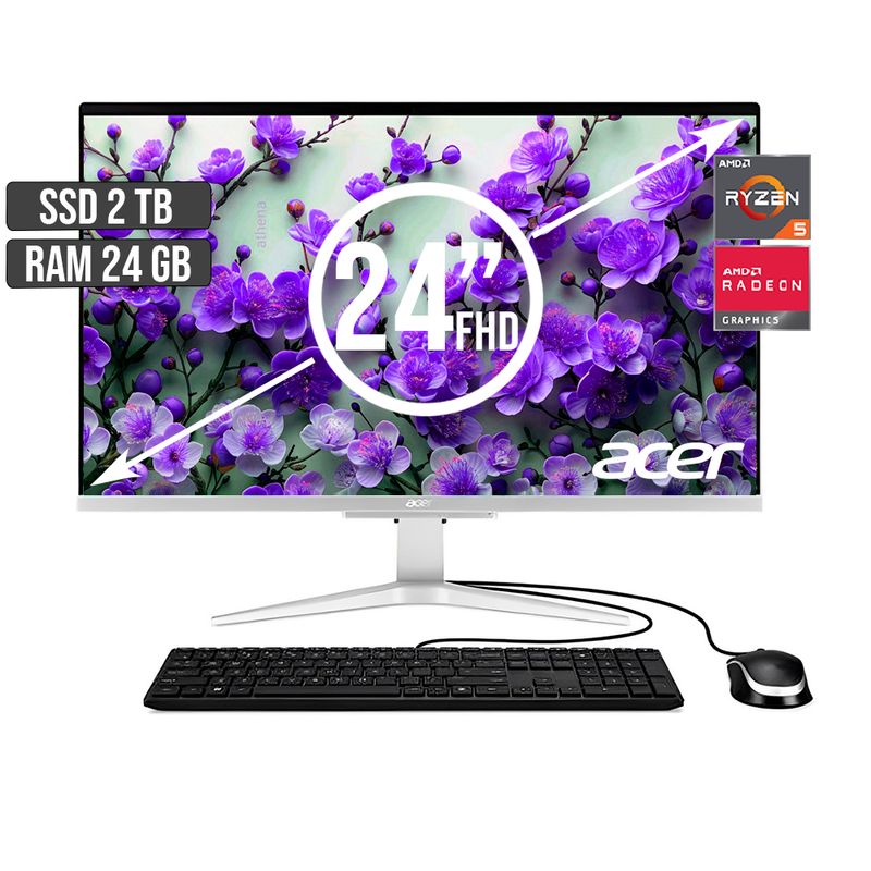 ACER - TODO EN UNO ACER AMD RYZEN 5-5500U SSD 2TB RAM 24GB LED 24 FHD