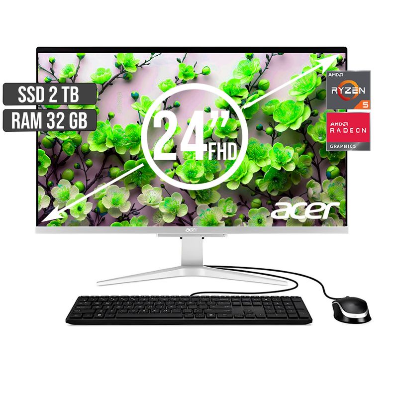 ACER - TODO EN UNO ACER AMD RYZEN 5-5500U SSD 2TB RAM 32GB LED 24 FHD