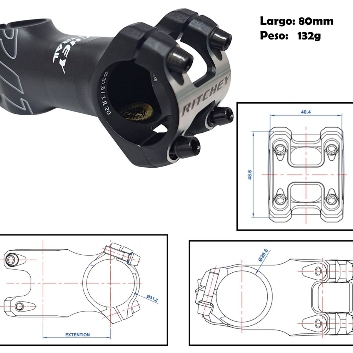 RITCHI - Espiga Bicicleta Ritchey Trail Aluminio Manubrio MTB Ruta