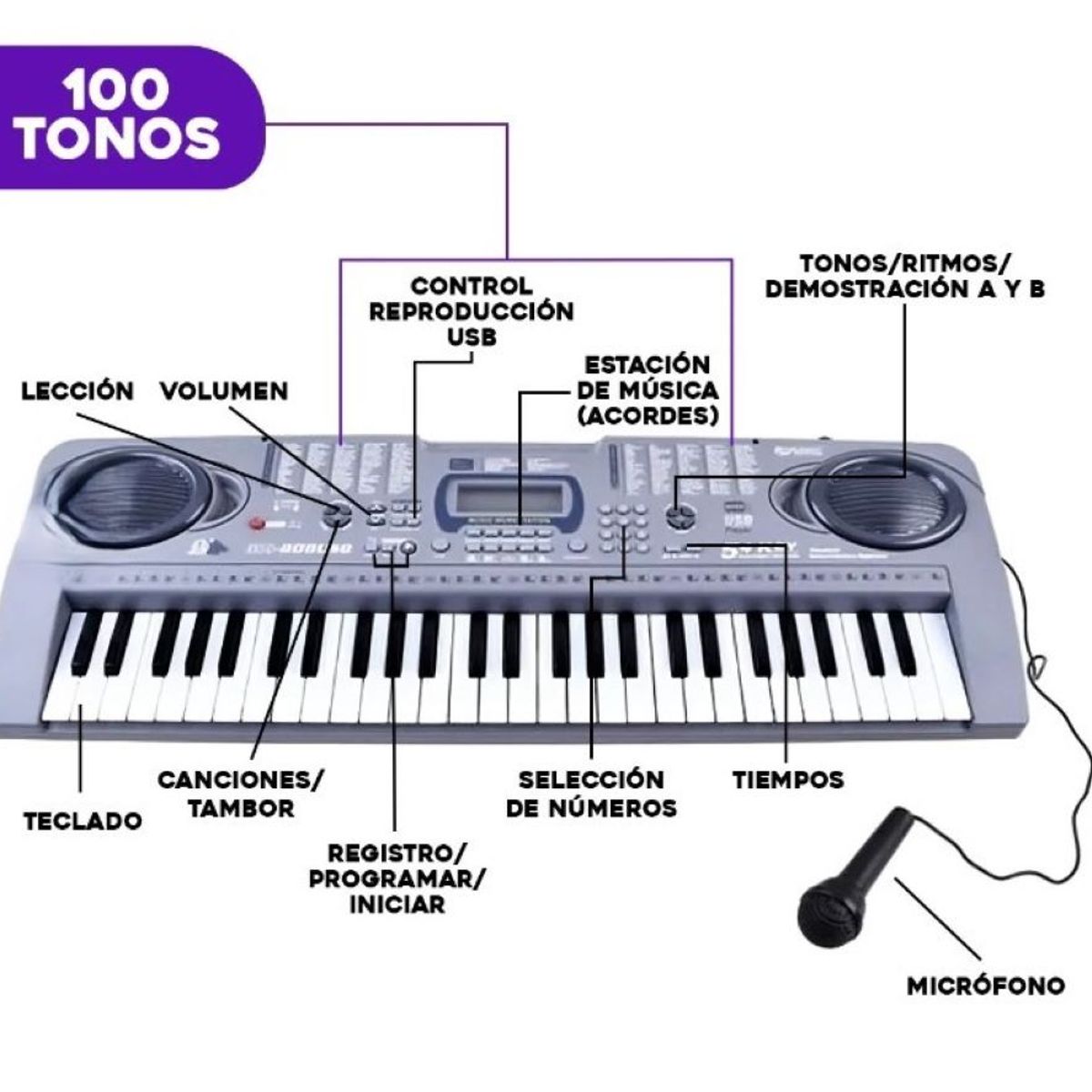 ZHOPI CO - Organeta Piano Electronica Mp3 Usb 8 Demos MQ808 54 Teclas