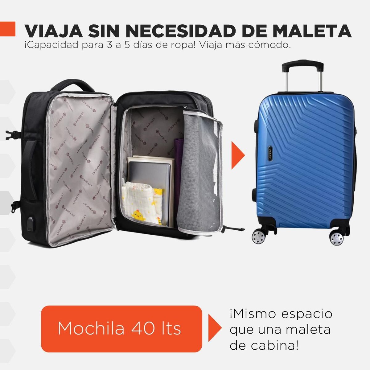 LINKON - Maleta de Mano Cabina Viaje Hardley 40 lt Nylon Balistico