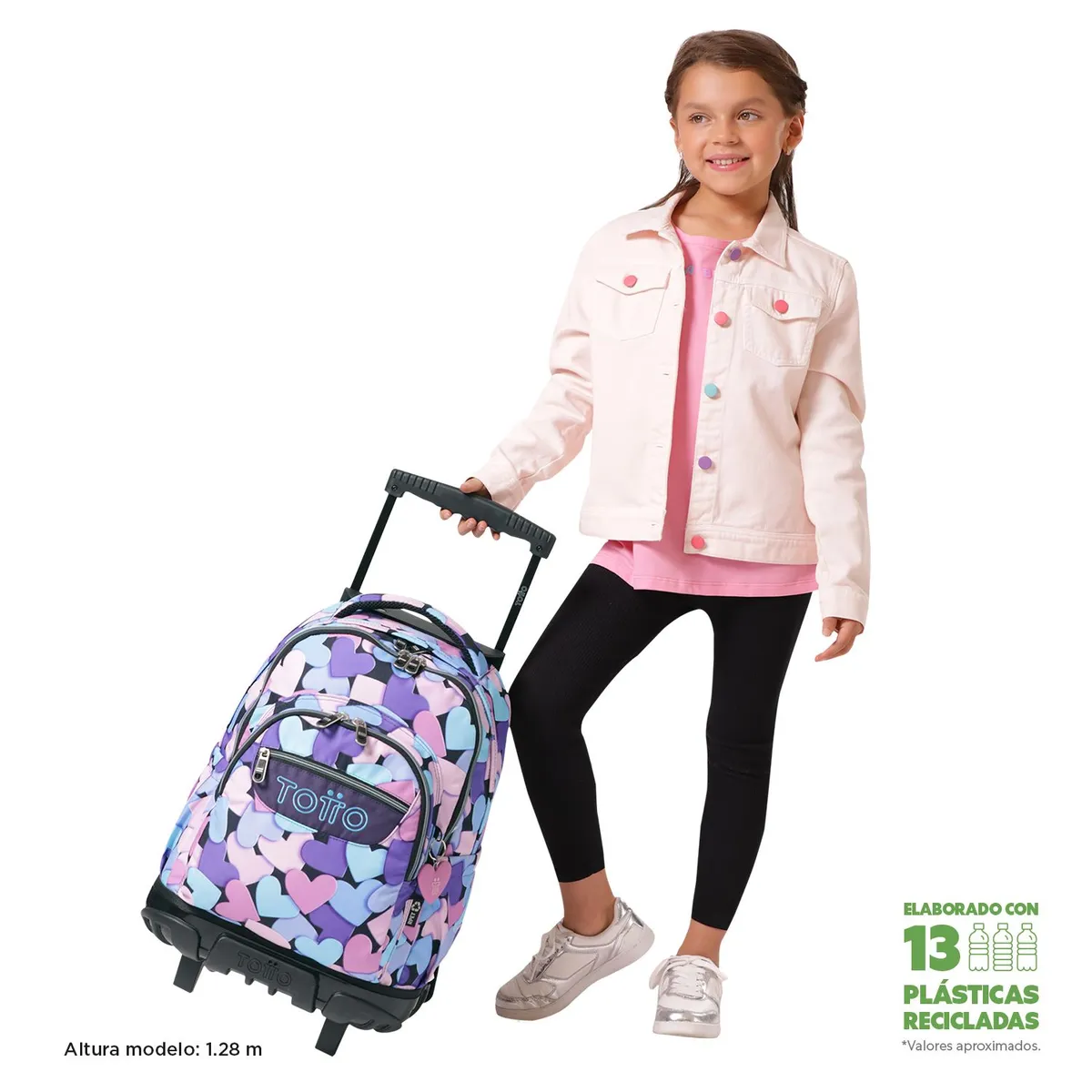 TOTTO - Morral Ruedas Niña Porta PC 15.4" Bomper Renglon Azul