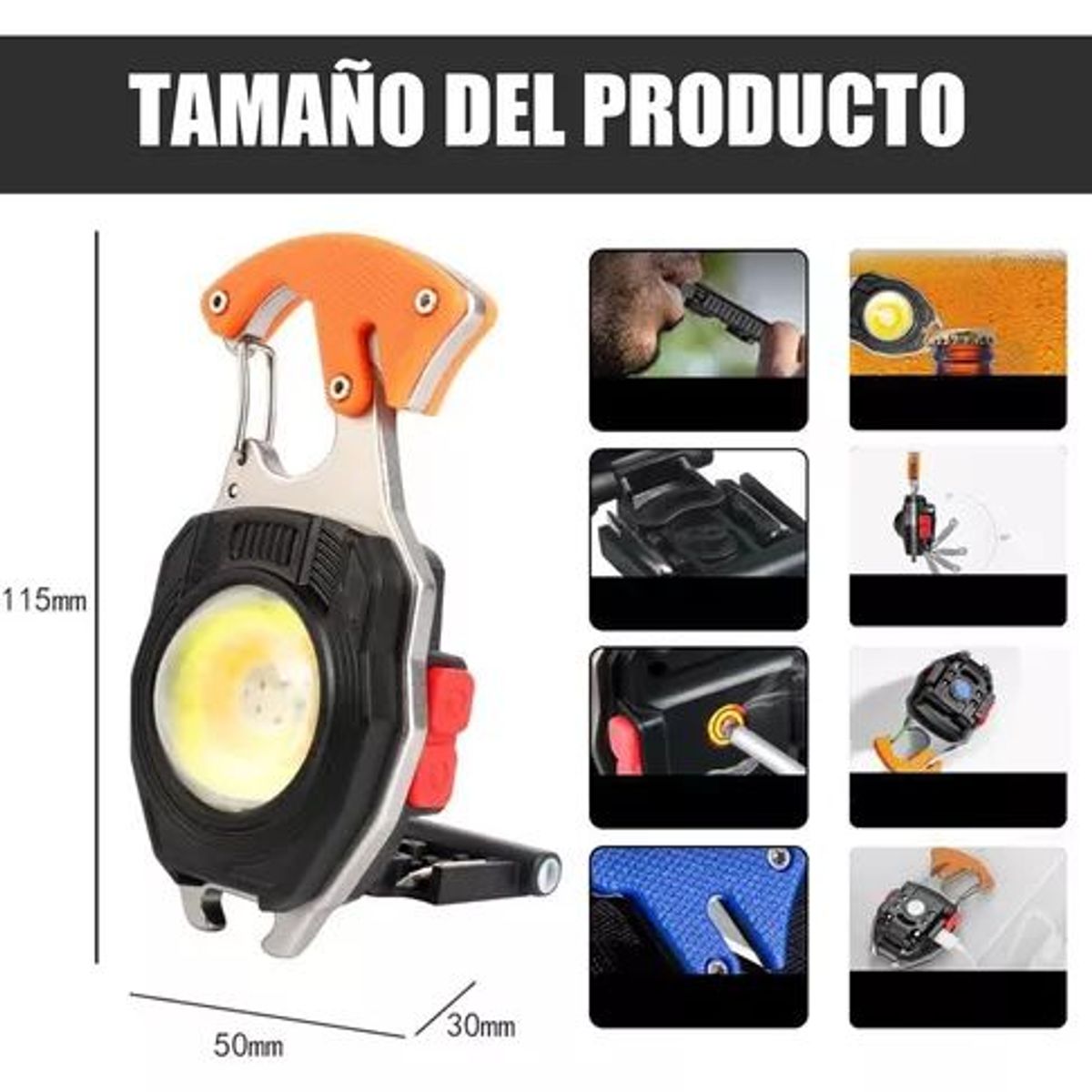 GENERICO - Linterna llavero 9 en 1 Recargable Impermeable Multifuncional