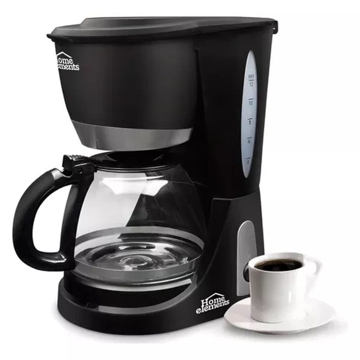GENERICO - Cafetera Eléctrica Home Elements 12 Tazas Vidrio HE-7031A Negro 120V