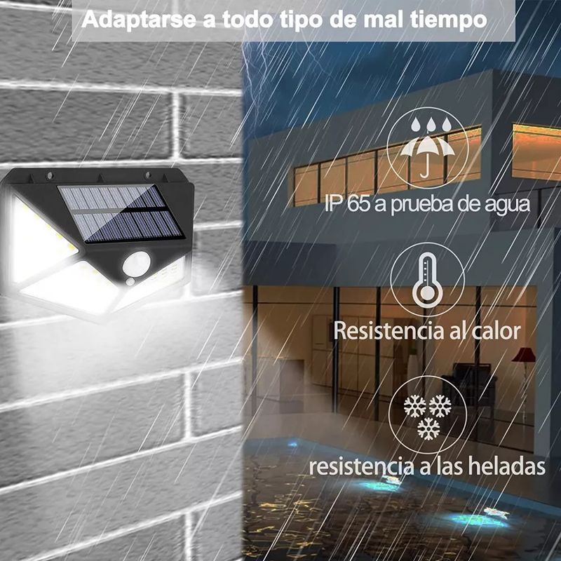 GENERICO - Lampara Panel Solar 100 Luces Recargable Sensor Movimiento