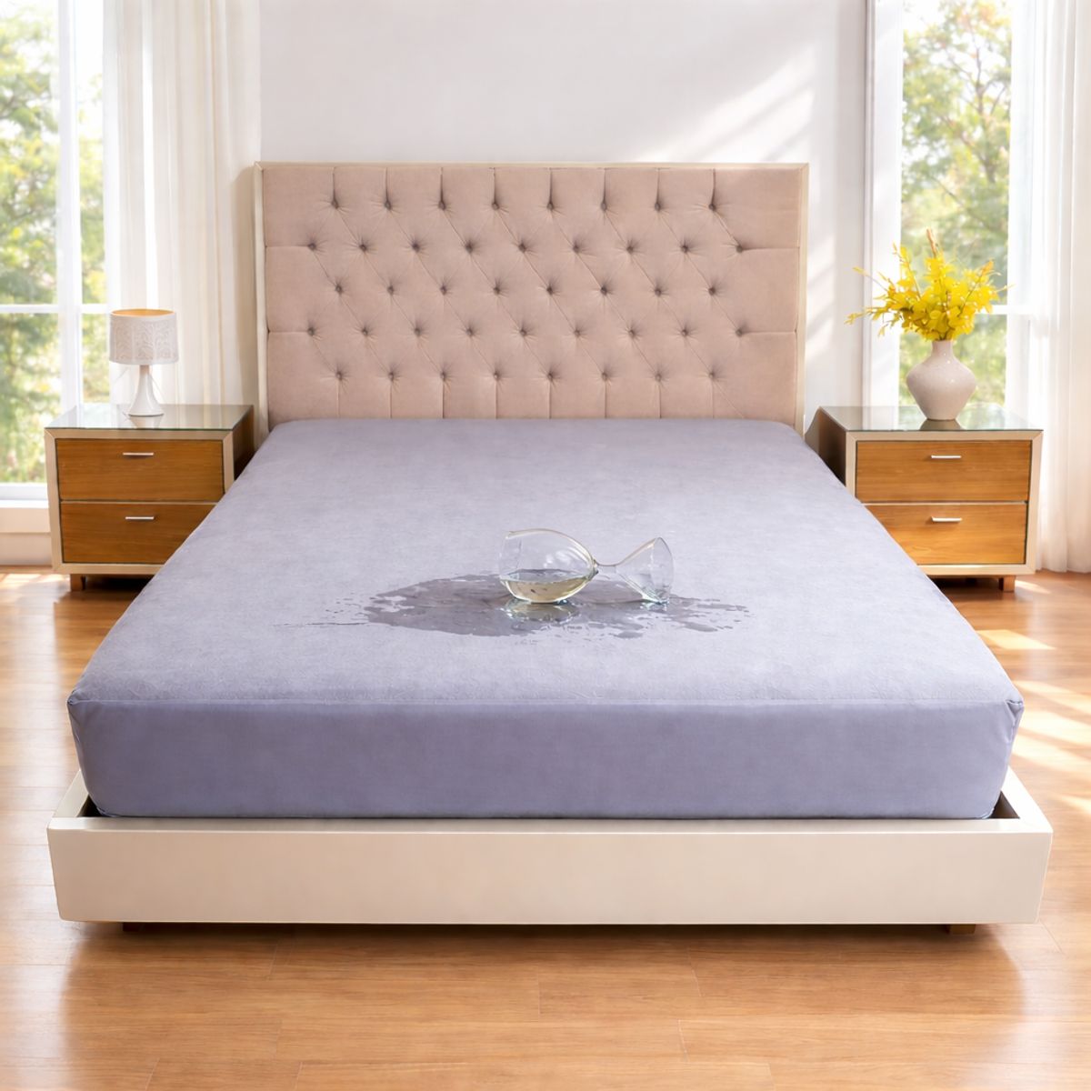 HOGARETO - Protector Colchón Impermeable Gris Cama Semidoble