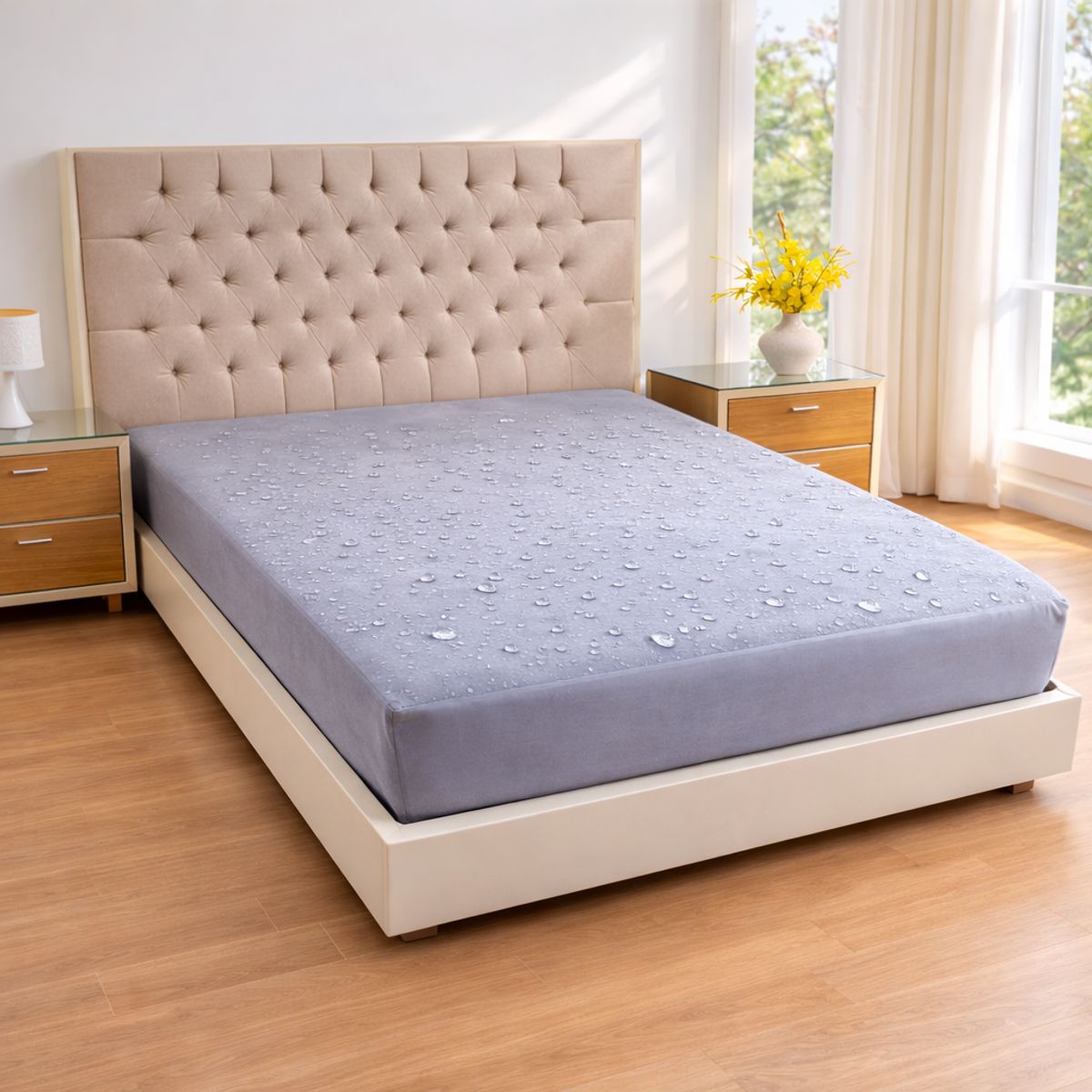 HOGARETO - Protector Colchón Impermeable Gris Cama Semidoble