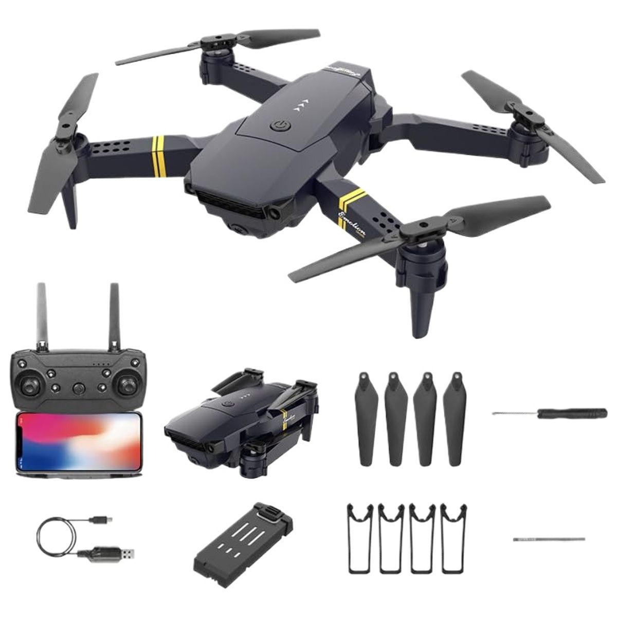 GENERICO - Dron Cámara Aérea 360° Alta Definición Wifi 4 Ejes Plegable